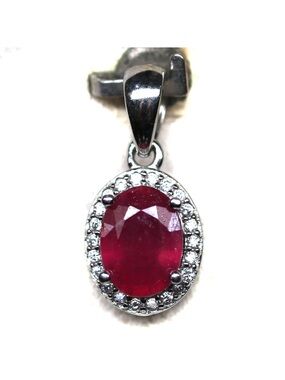 Stunning Genuine 1.25CT Ruby with Zircon Pendant Necklace 925 Sterling Silver